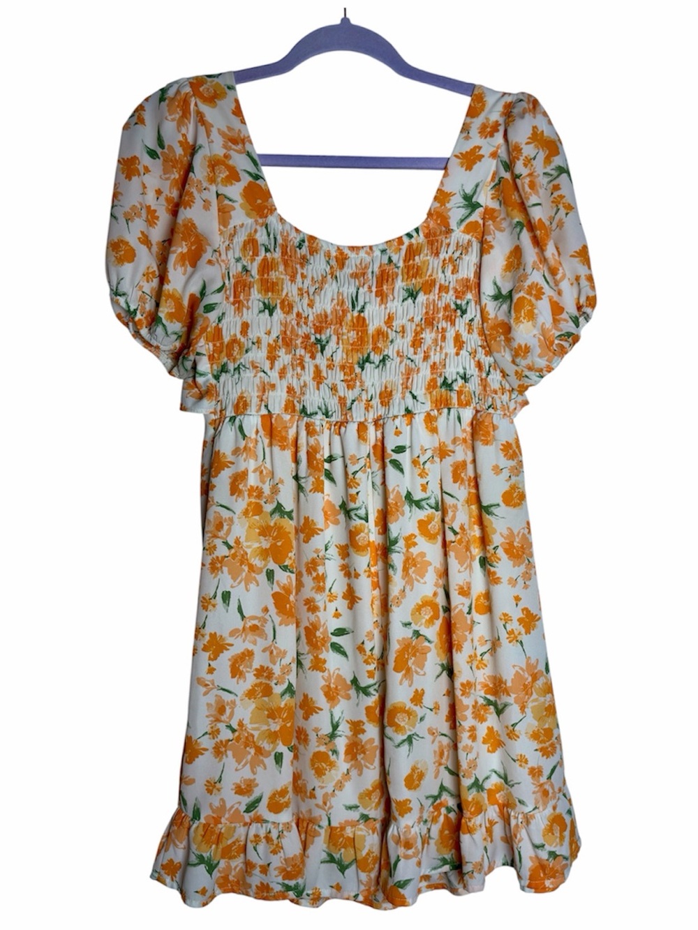 Sienna Sky White & Orange Floral Puff-Sleeve Sundress - Picture 5 of 5
